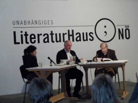 Julia Franck, Moderator Klaus Zeyringer und Paul Lendvai